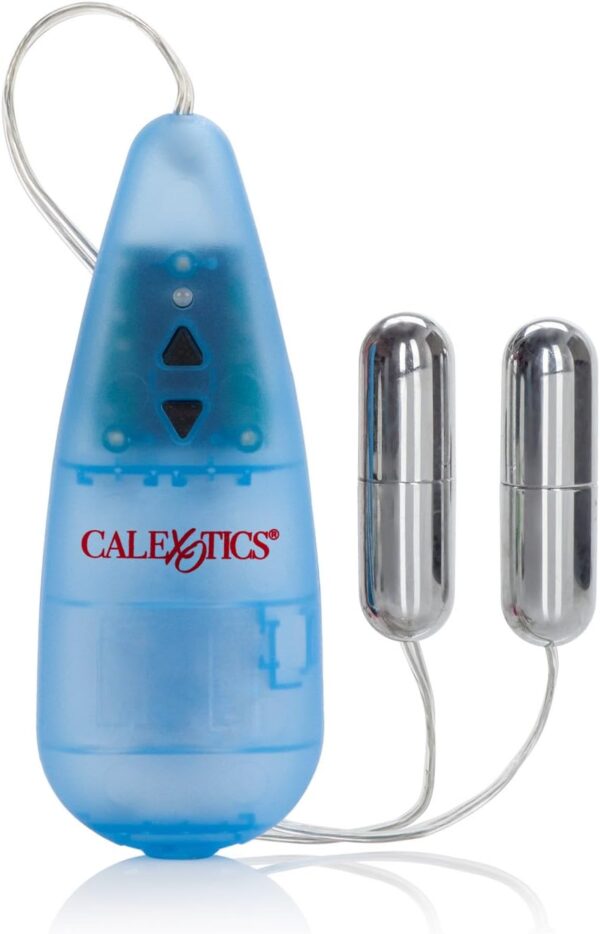 CalExotics Pocket Exotics Wired Double Slim Bullet Vibrator - Sex Toys for Couples - Adult Vibe Massager Eggs - Blue